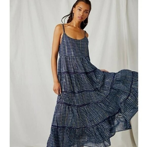 FREE PEOPLE Midnight Dance Printed Cotton Eclipse Combo  Maxi Dress NWT - Picture 1 of 8